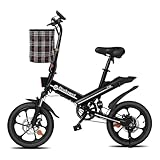 Bodywel T16 Bicicleta Eléctrica Plegable, 16' Portable E-Bike, City EBike con 4.5 Pulgadas Pantalla LED, Batería 36V/10.4Ah, Frenos de Doble Disco y...