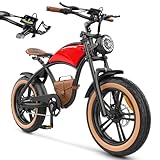 Bicicleta Electrica Adultos Fat Ebike 250W Motor,Hidoes Bicicletas Eléctricas de Montaña Batería 12.5AH 40+Millas,Bicicleta Eléctrica Retro Estilo...